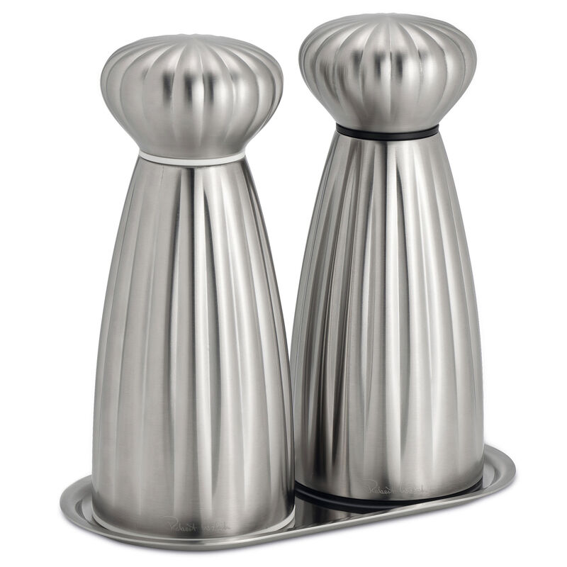 Robert Welch Palm Satin salt- och pepparkvarn med bricka 17 cm, rostfritt stål