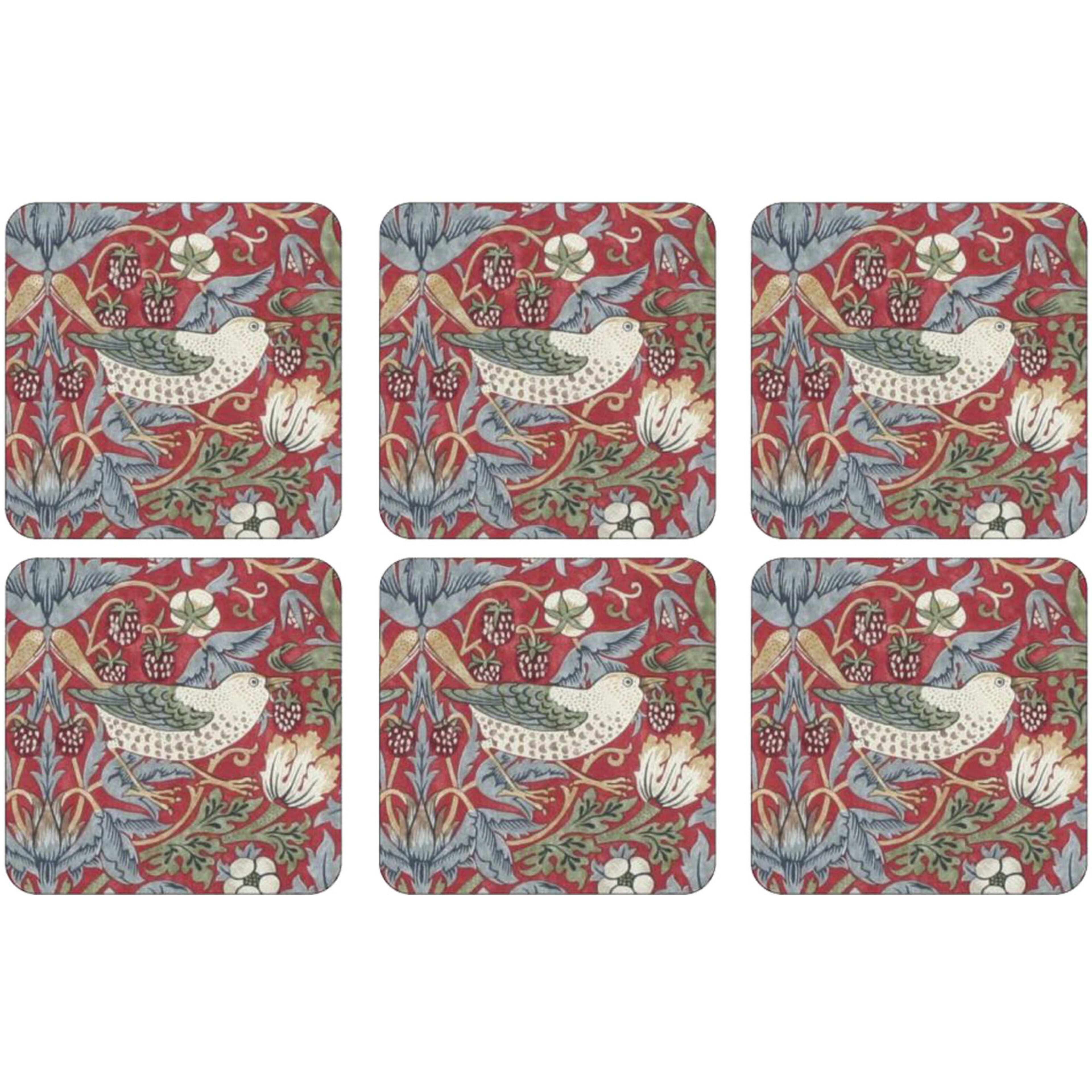 Strawberry Thief Röd Glasunderlägg 6-pack