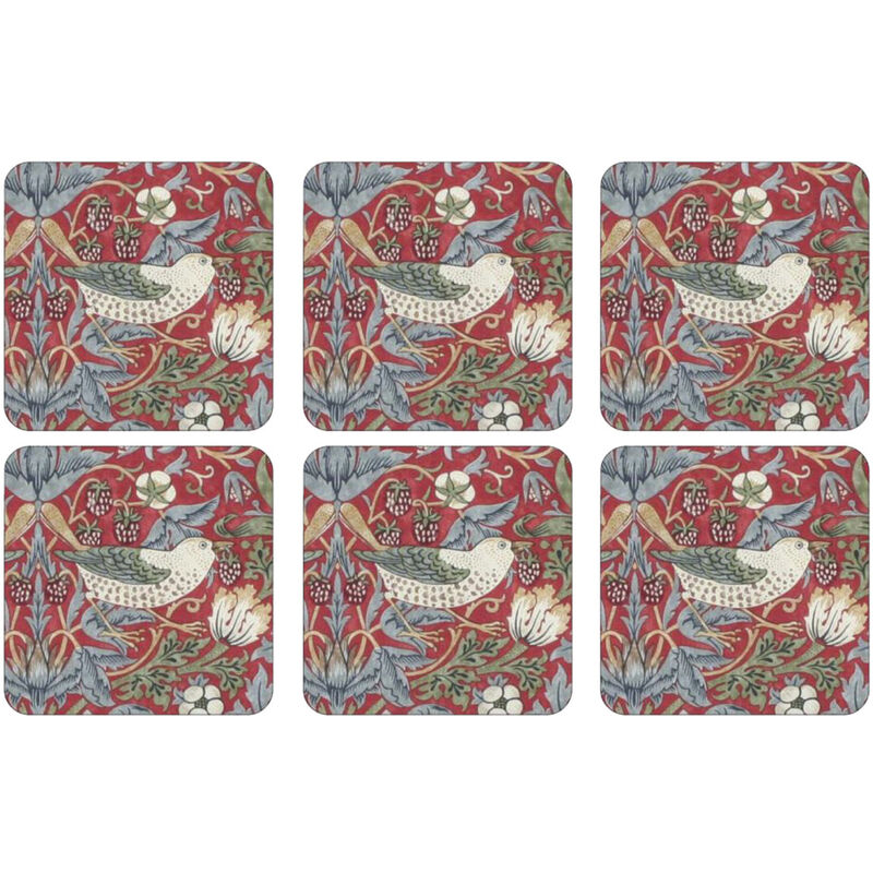 Strawberry Thief Rød Glassunderlag 6-pack