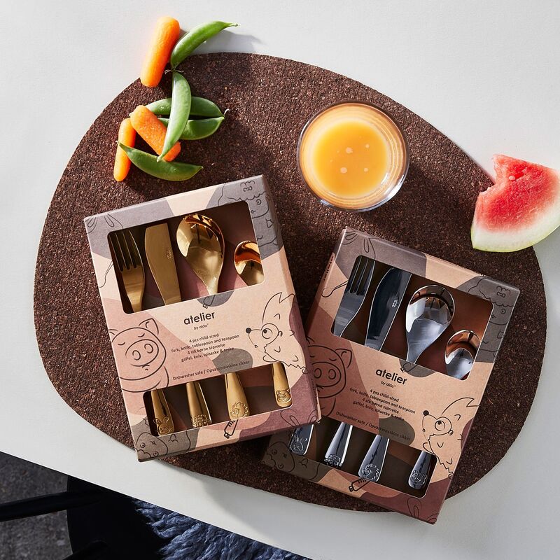 Atelier lasten ruokailuvälineet 4 osaa hopea