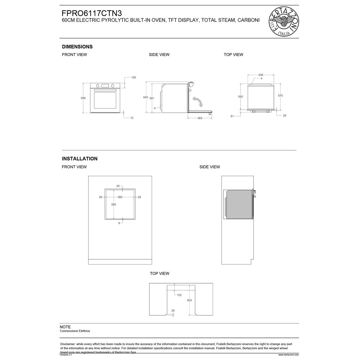 FPRO6117CTN3 Professional dampovn pyrolyse 80 liter, carbonio