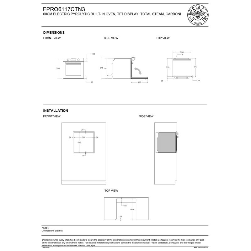 FPRO6117CTN3 Professional dampovn pyrolyse 80 liter, carbonio