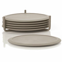 Glasunderlägg + hållare 6 st, taupe