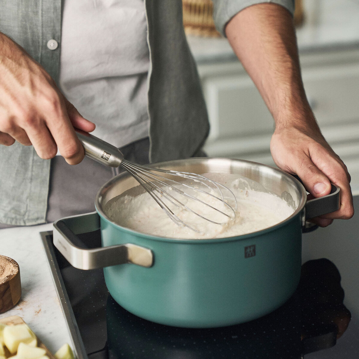 Pure grydesæt 3 dele + 2 låg, rustfrit stål, grøn