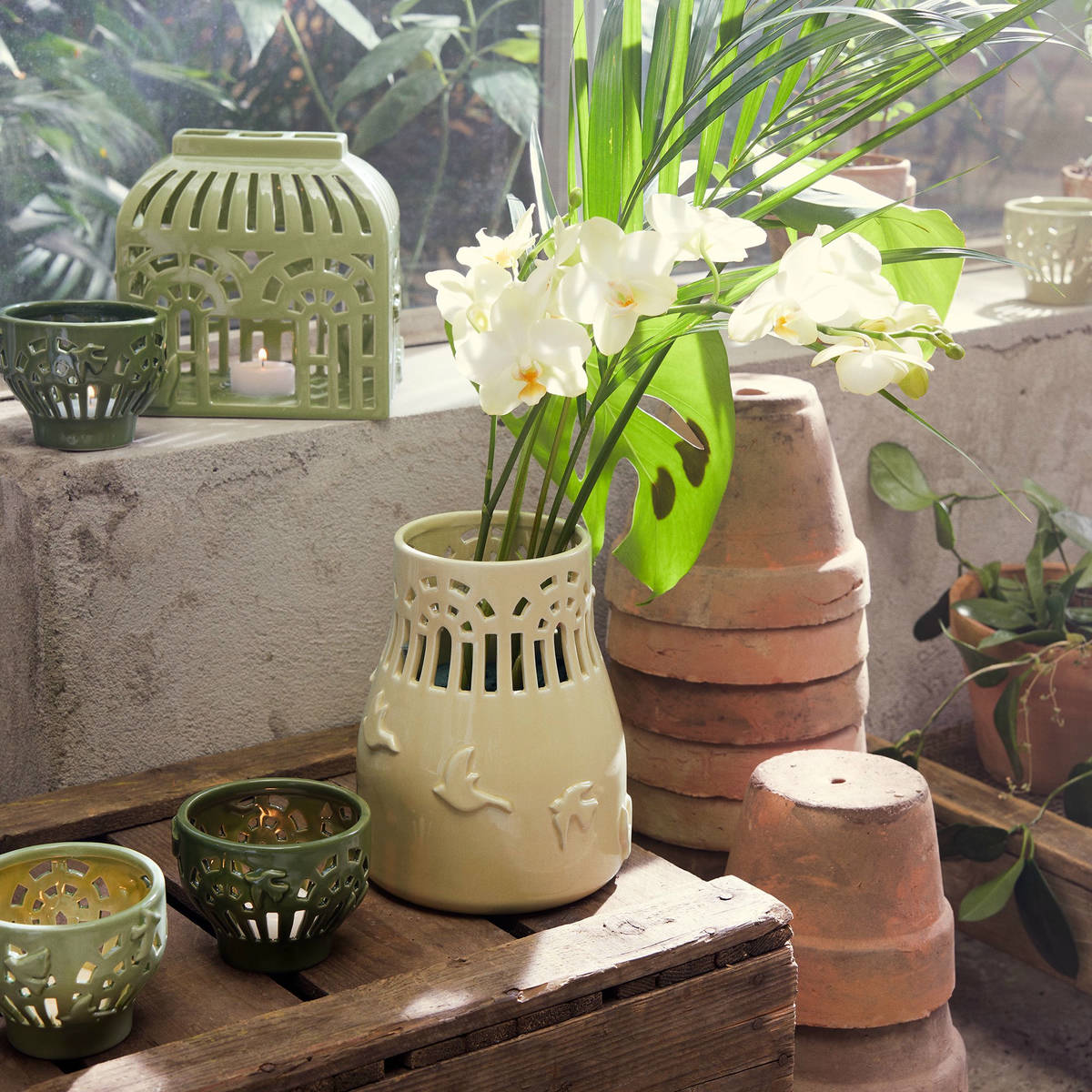Orangery telysholder, Ø 9,5 cm, green garden