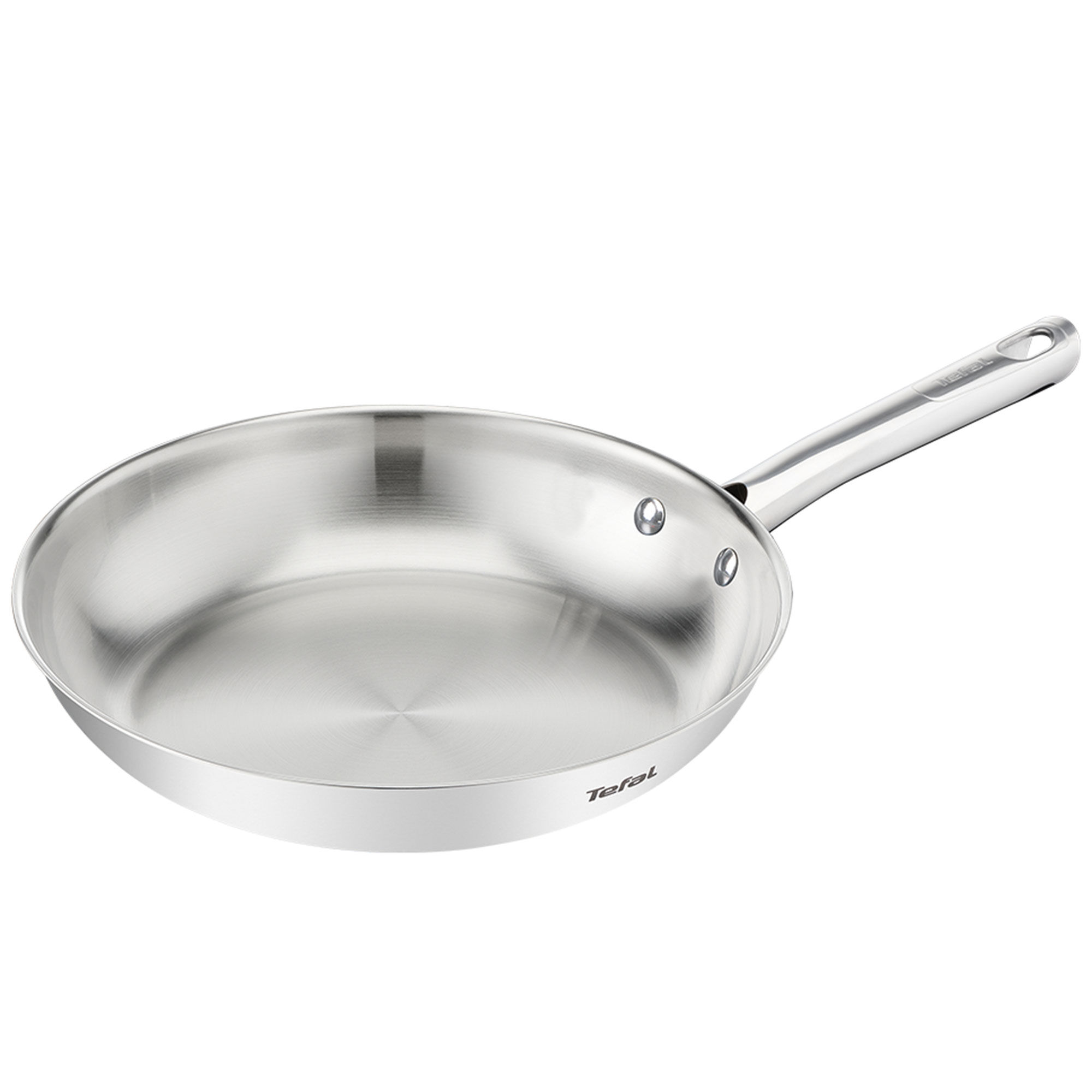 Tefal Duetto ON stegepande 28 cm i rustfrit stål med tekstureret overflade og nittet håndtag.