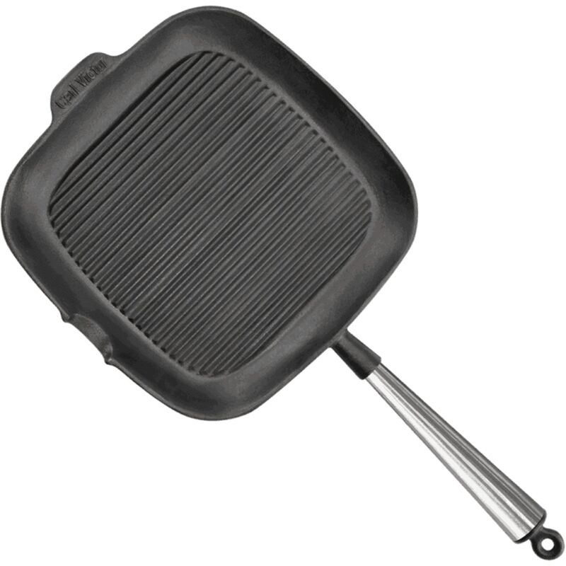 Fyrkantig gjutjärnsgrillpanna 28 cm med höga kanter, stålhandtag