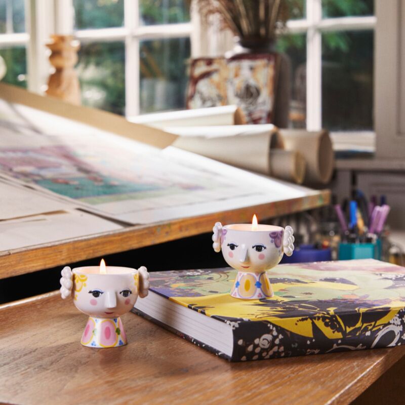 Eva kynttilänjalka  Ø6,5, keltainen/laventeli, 2 kpl.