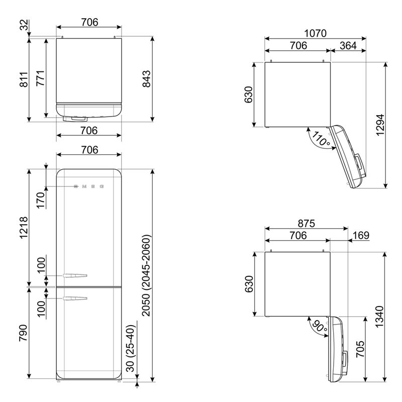 Smeg FAB38RPB6 højrehængt køle/fryser 70 cm, pastelblå