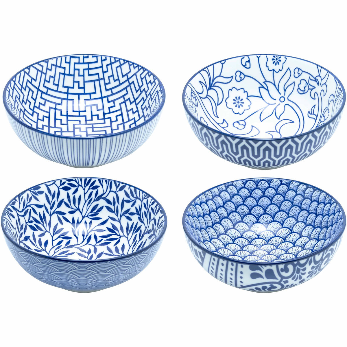 Akio skål 14 cm 4-pack, blå/vit