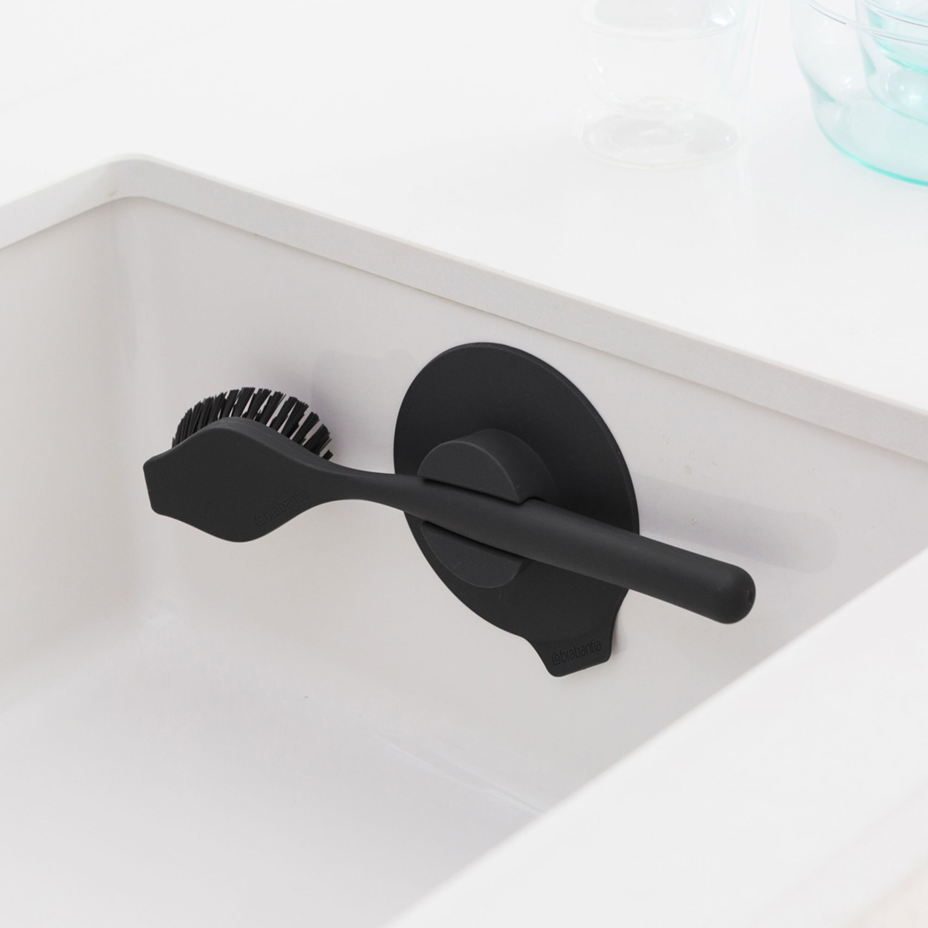 SinkSide diskborste med sugkoppshållare, mörkgrå