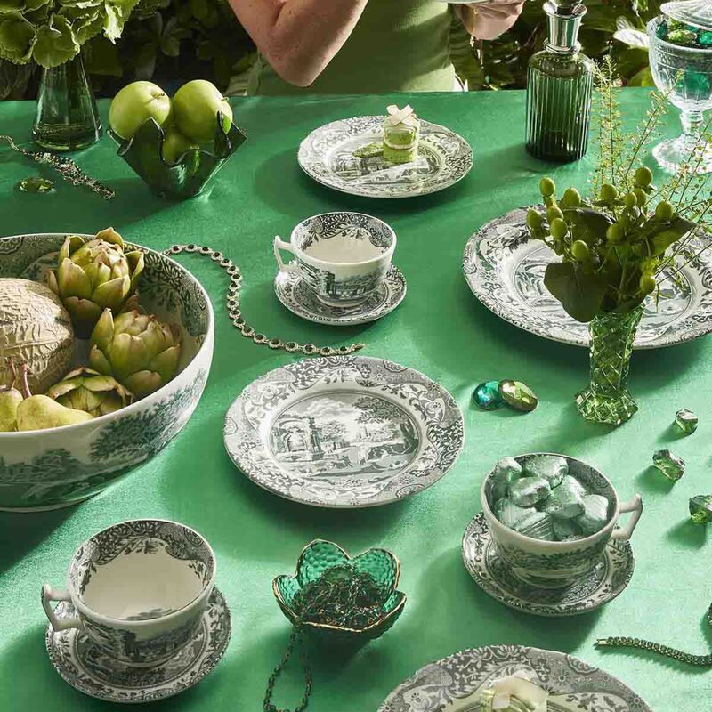 Heritage Green Italian tekopp med fat 20 cl, grønn/hvit