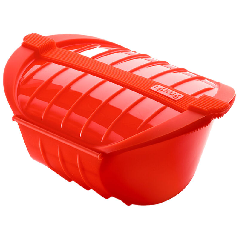 Dyb dampkoger med bageplade til mikroovn, rød