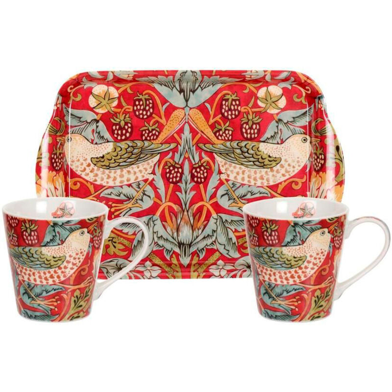 Strawberry Thief -setti, jossa tarjotin ja muki, punainen