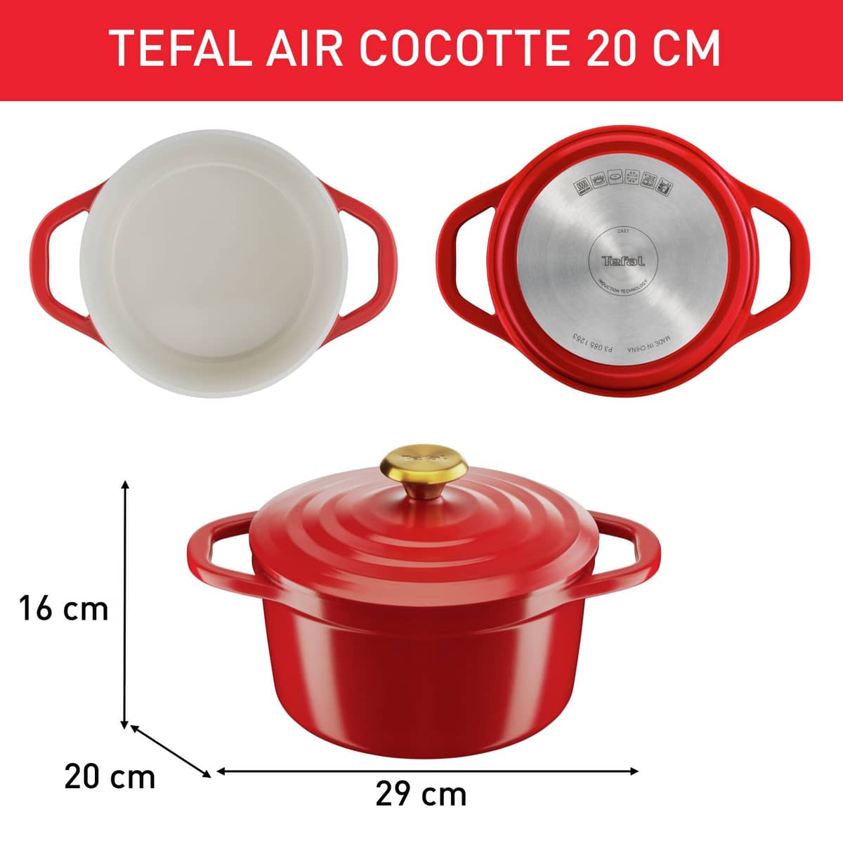 Air gryde, 3,1 liter, 20 cm, rød