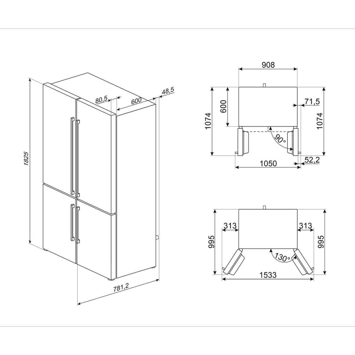 French Door jääkaappipakastin 92 cm, valkoinen