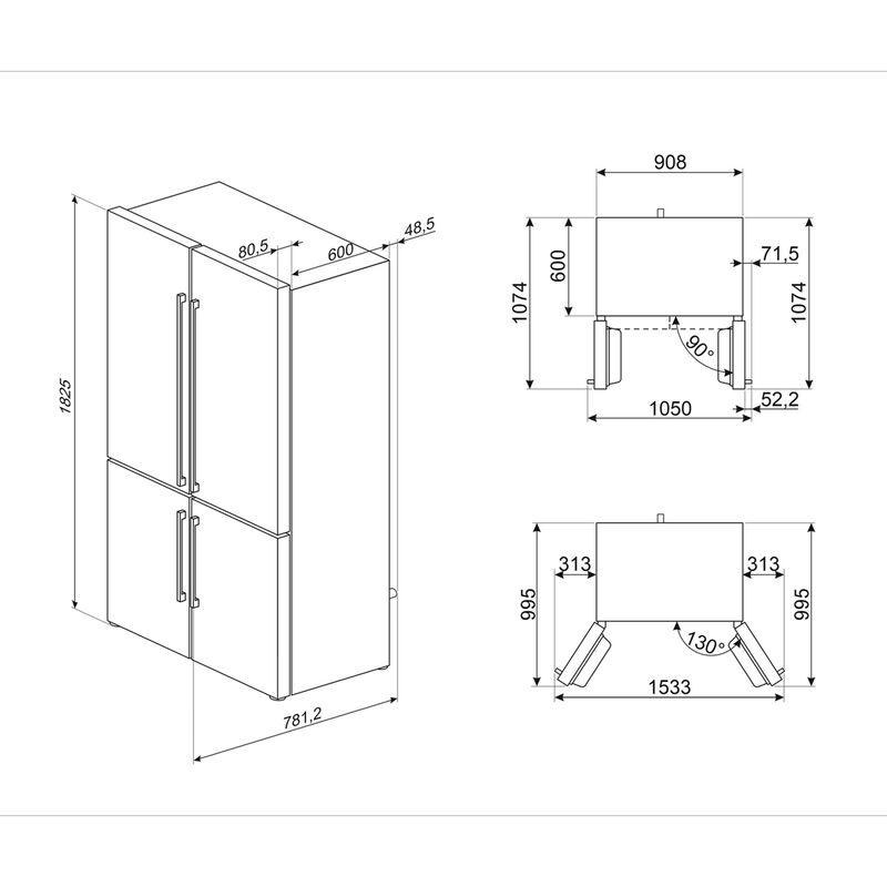 French Door kyl/frys 92 cm, vit