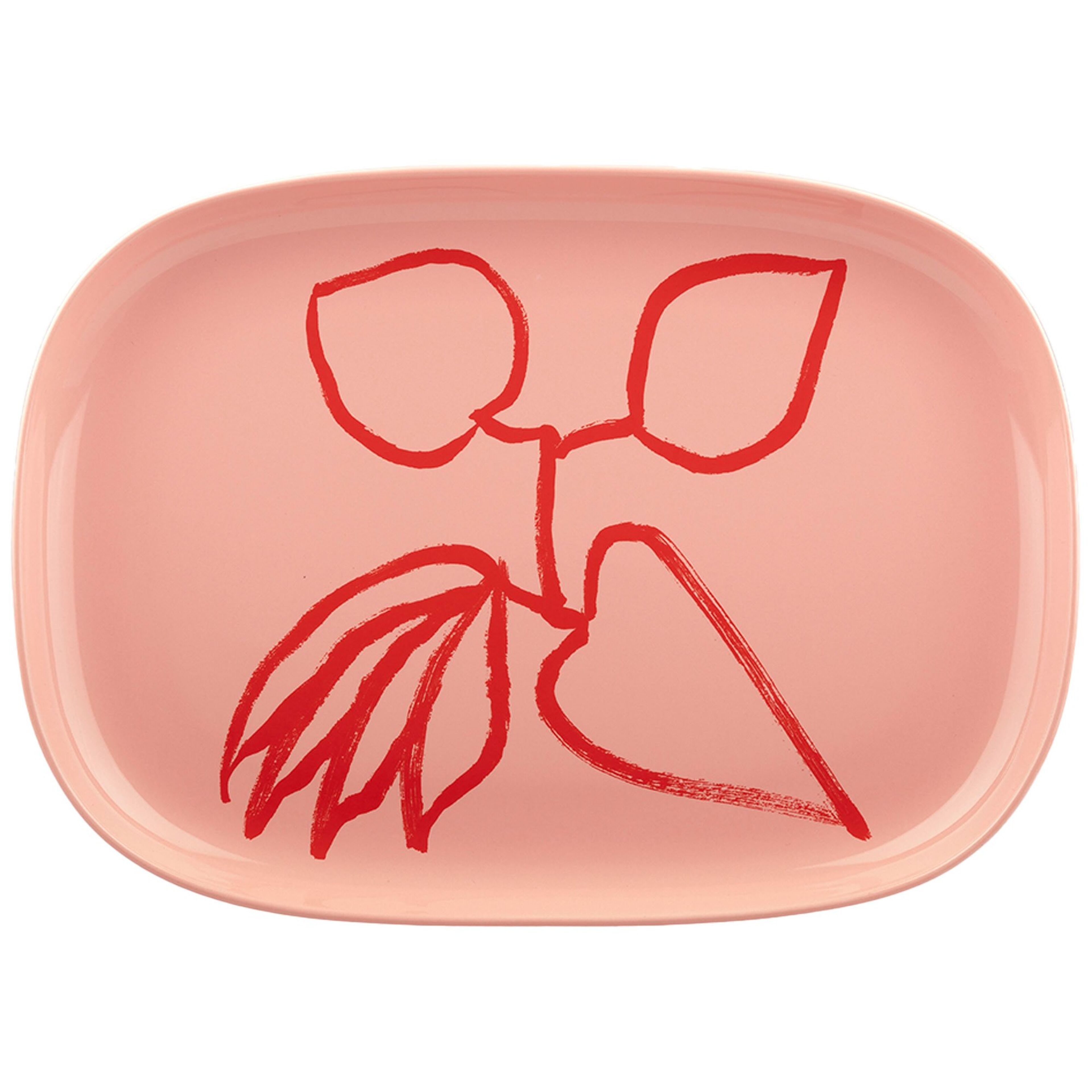 Ukonhattu serveringsfat 23x32 cm, röd/rosa