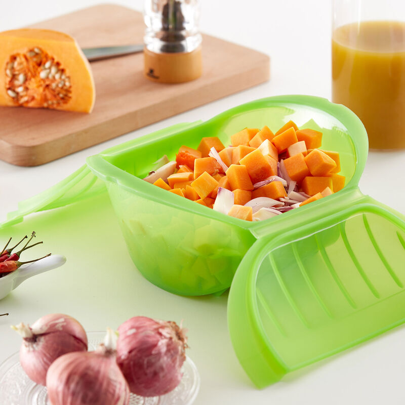 Dyb dampkoger med bakke til mikroovn, grøn