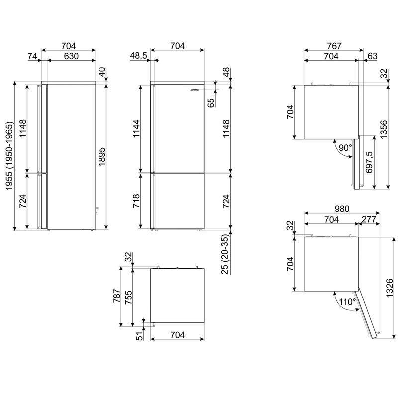 Smeg FA3905RX6 Kombiskap høyrehengslet 70 cm, rustfritt stål