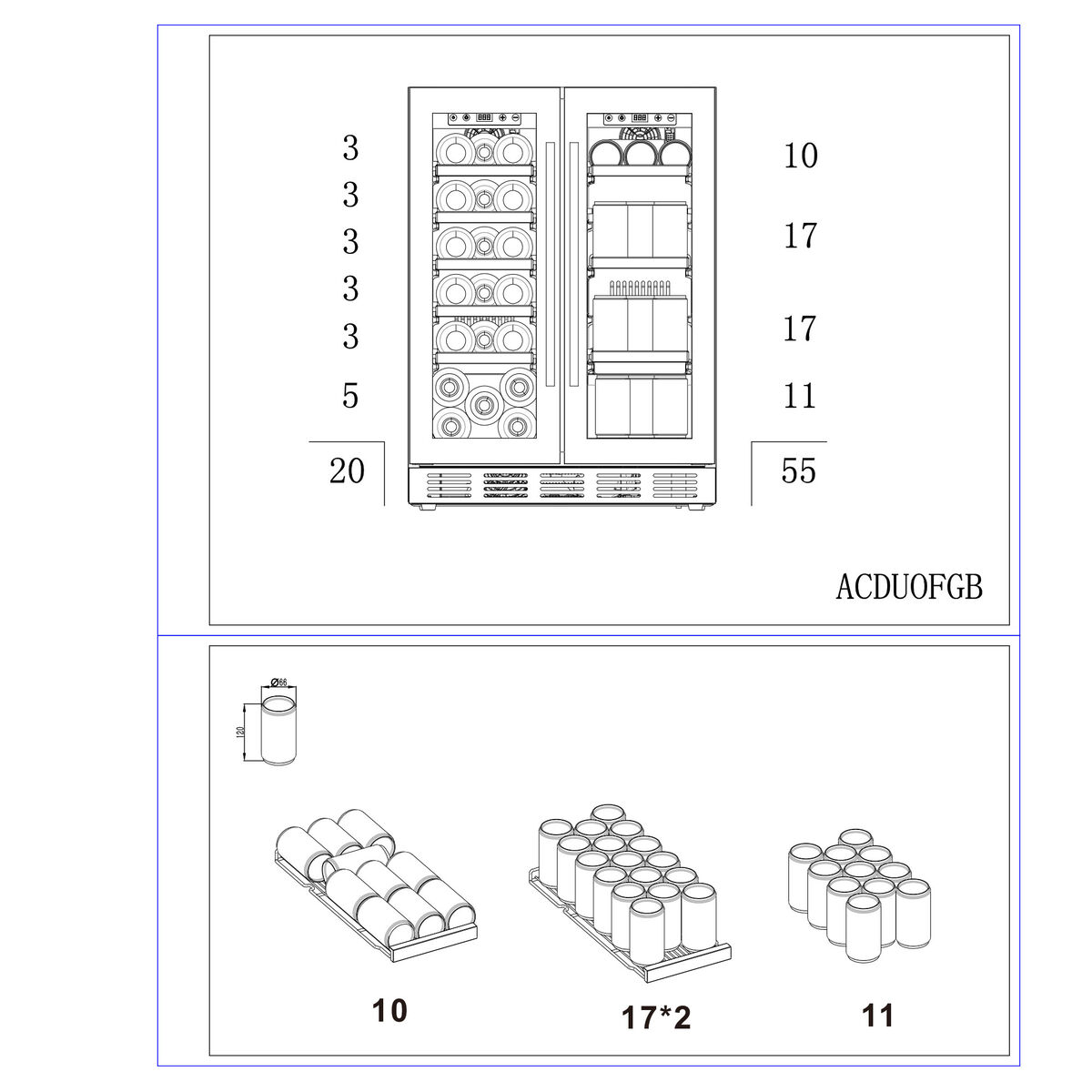 Arctic Collection 60 Duo innbyggbart vin- og ølkjøleskap, svart