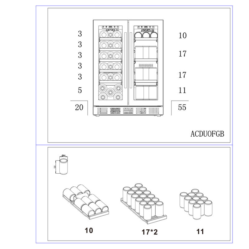 Arctic Collection 60 Duo innbyggbart vin- og ølkjøleskap, svart