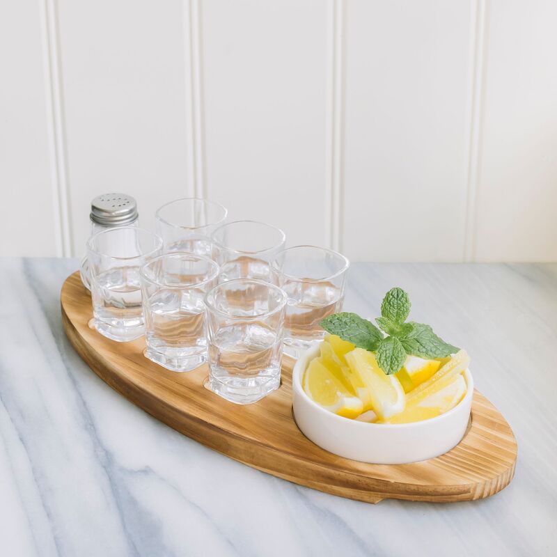 Shonta-shottitarjotin, sis. 6 lasia, suolasirottimen ja lautasen