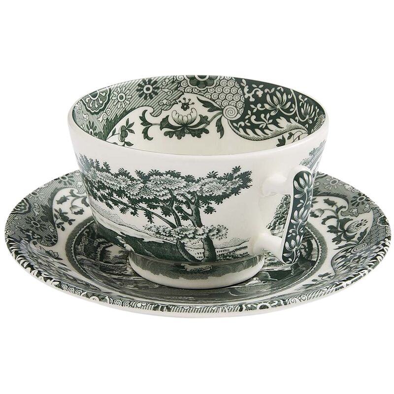 Heritage Green Italian tekopp med fat 20 cl, grønn/hvit