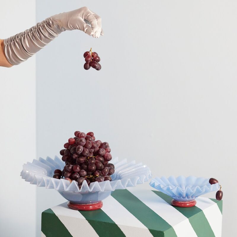 Lori skål 18 cm, lyseblå/vinrød