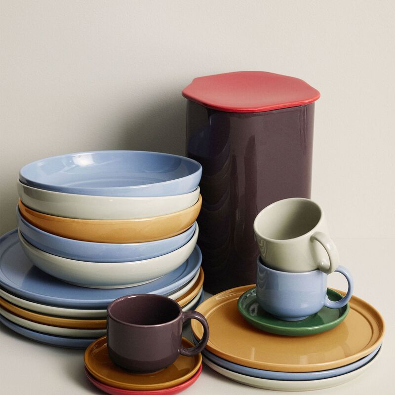 kopp med fat, sand/grön