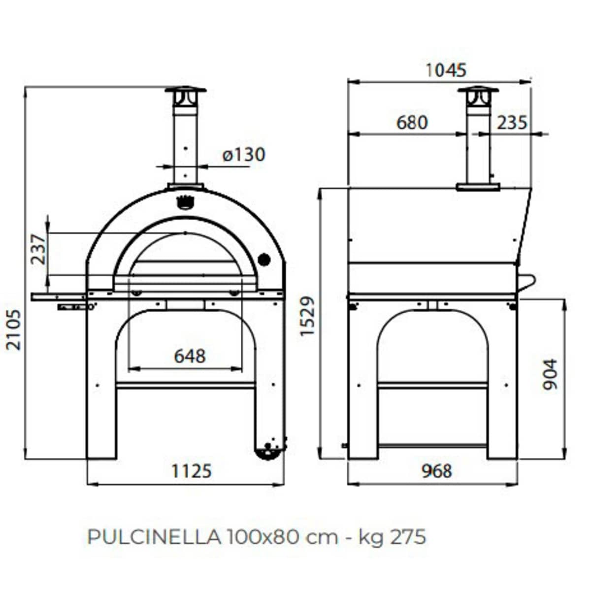 Pulcinella Vedeldad Pizzaugn 100x80 cm. Antracit