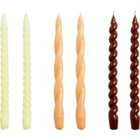 Sæt med 6 lange lys, citrus/peach/brun