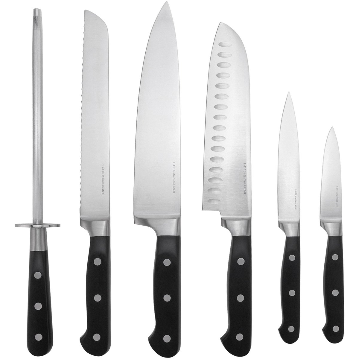 Knivsett 6 deler 1.4116 stål, klassisk design