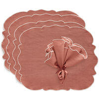 Decotique Gia textilset 4 bordstabletter + 4 servetter, rosa/vit