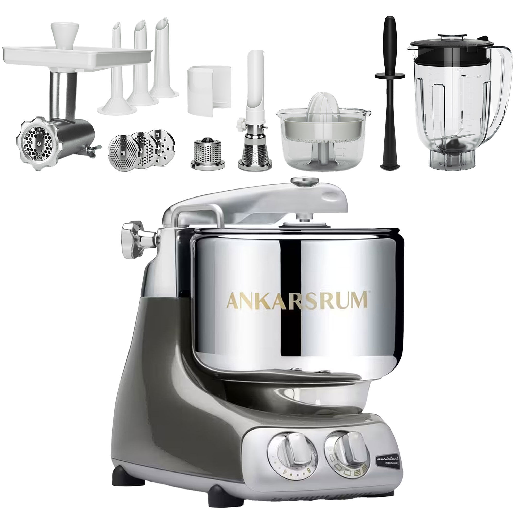 Ankarsrum AKM 6230 køkkenmaskine + Deluxe pakke, black chrome