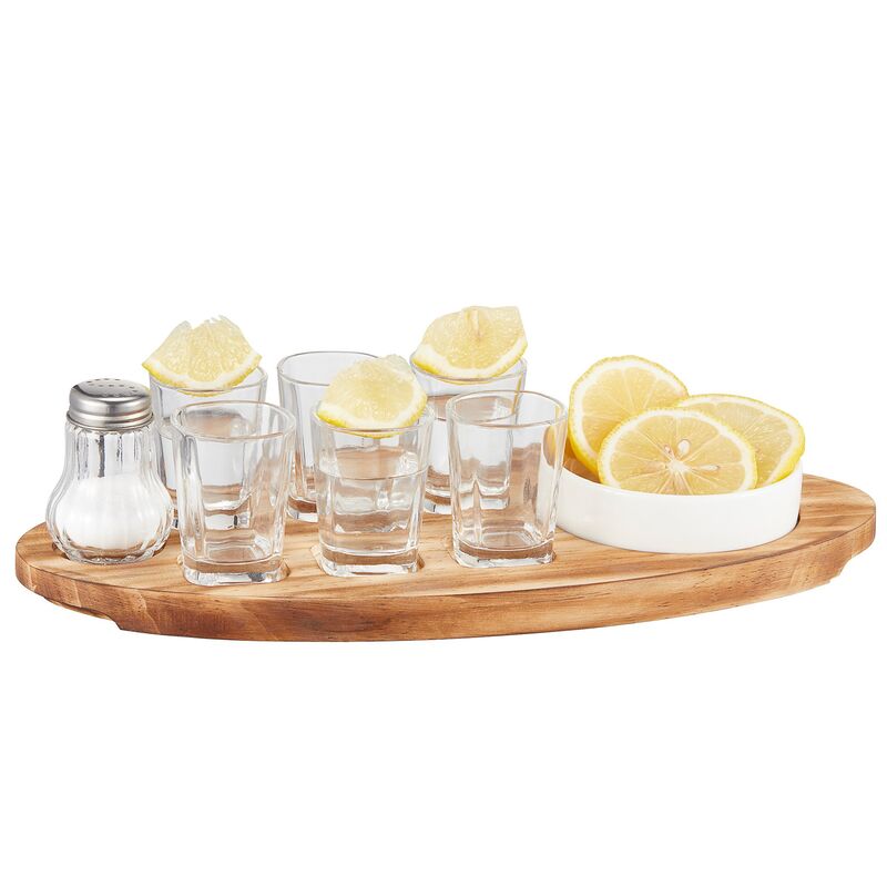 Shonta-shottitarjotin, sis. 6 lasia, suolasirottimen ja lautasen