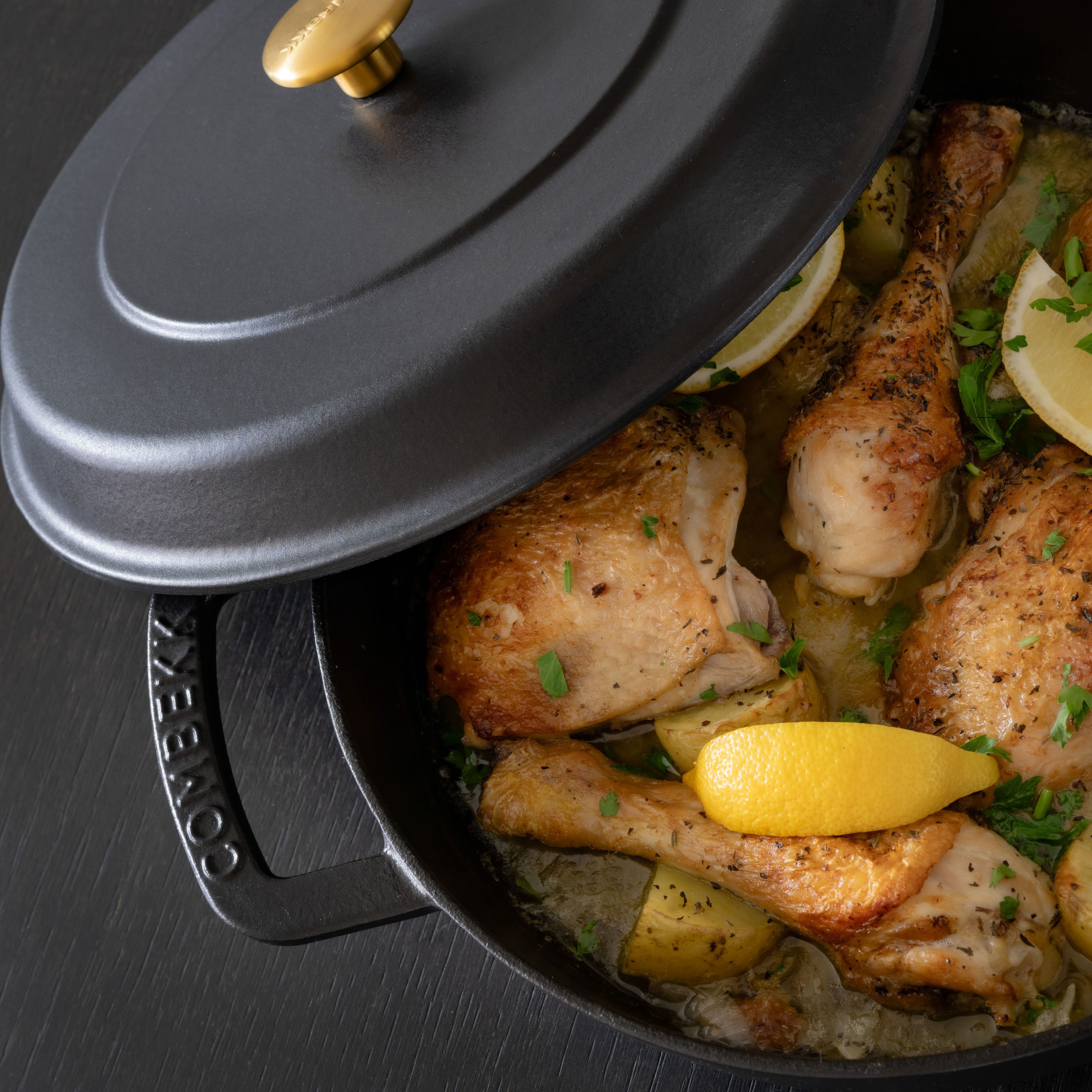 låg gryta med lock 28 cm/5 liter, svart