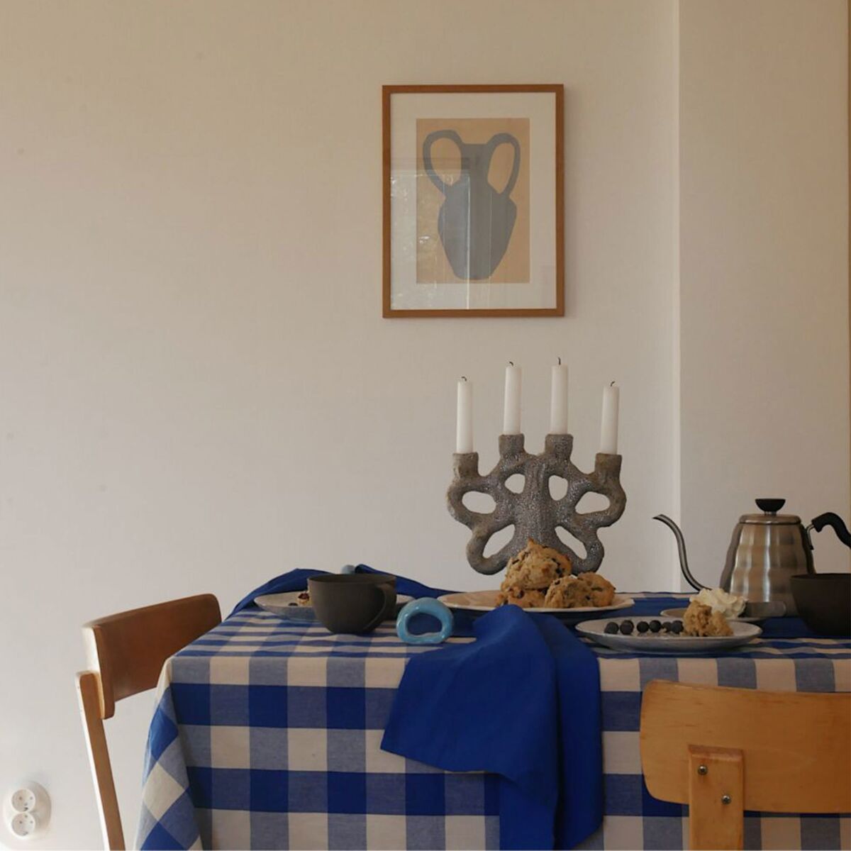 Bell bordsduk 330x145 cm, blå/aprikos