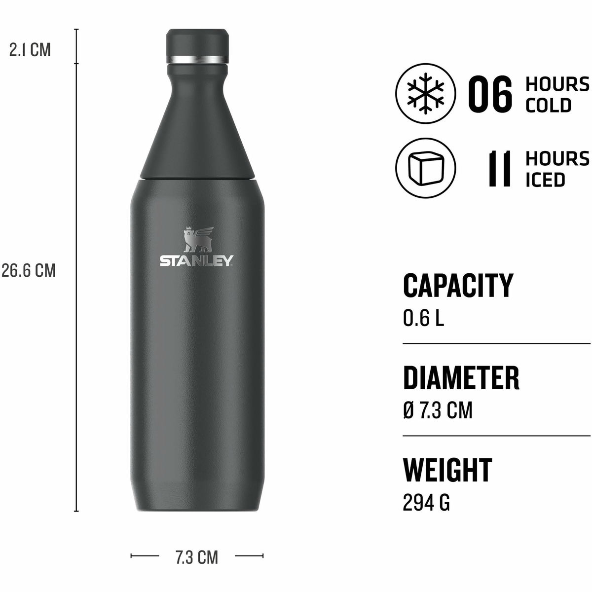 All Day Slim Bottle termoflaske 0,6 liter, black