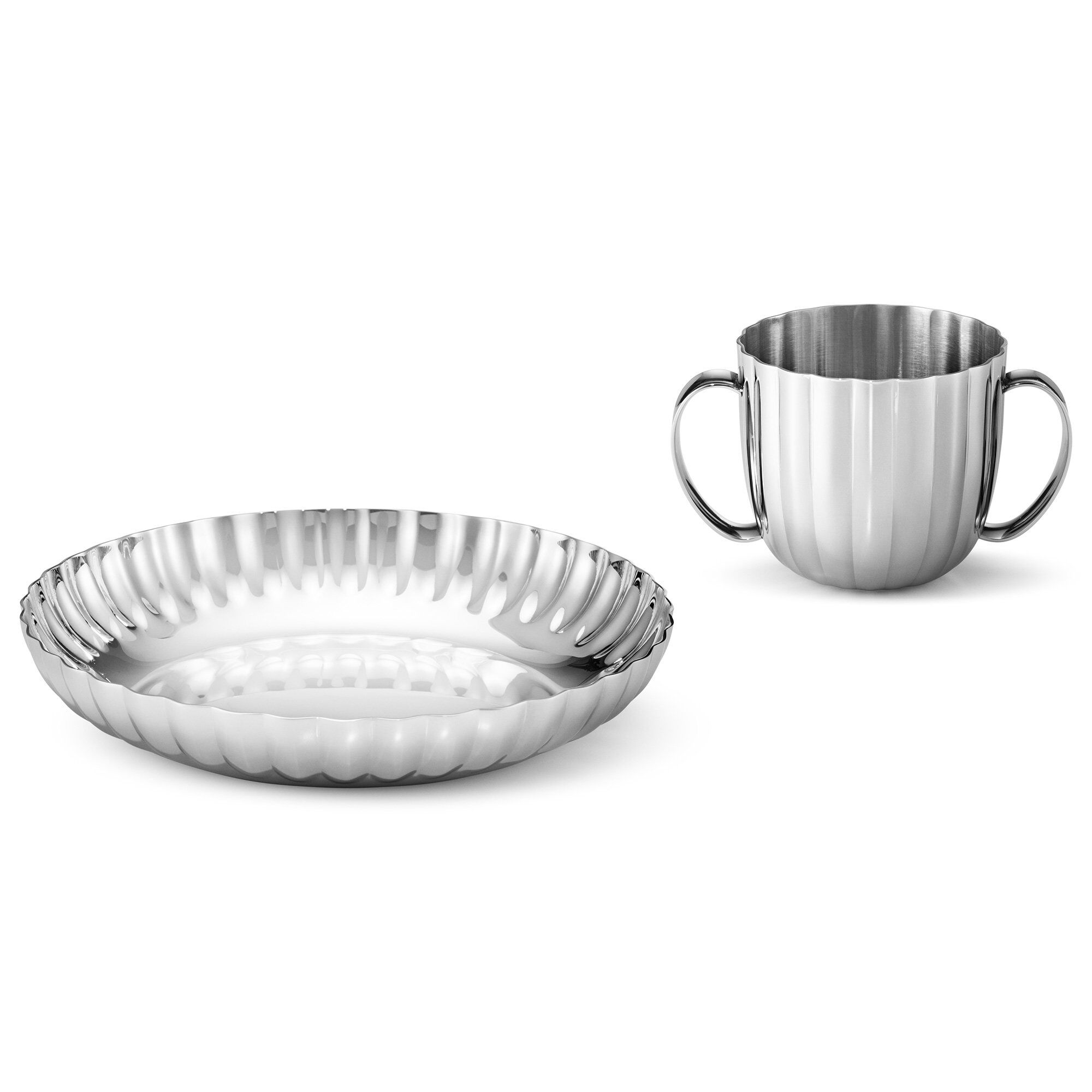 Georg Jensen - Bernadotte Child Set Deep Plate & Cup / Stainless Steel - Barneservering - Sigvard Bernadotte - Sølv