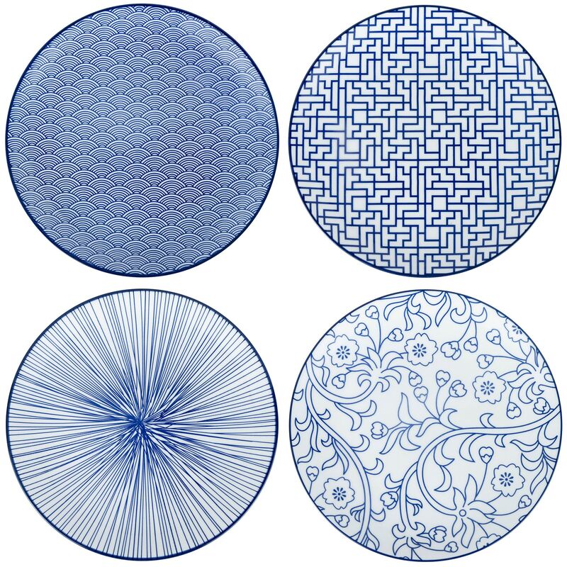 tallrik 20,5 cm 4-pack, blå/vit