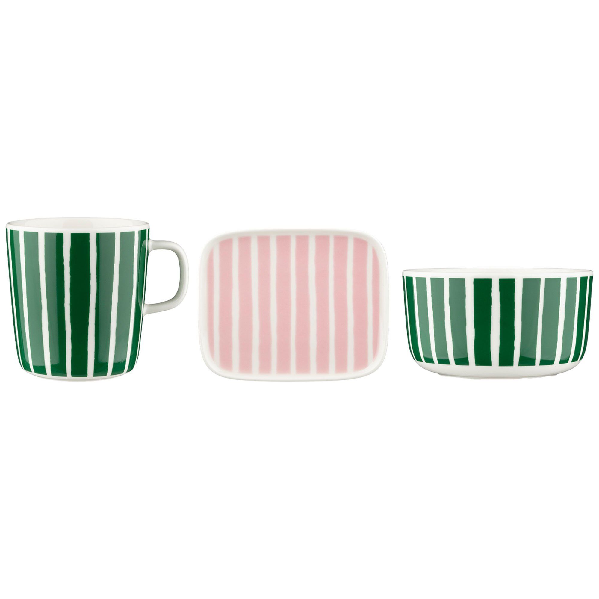 Piccolo frokostsett 3 deler, hvit/grønn/rosa
