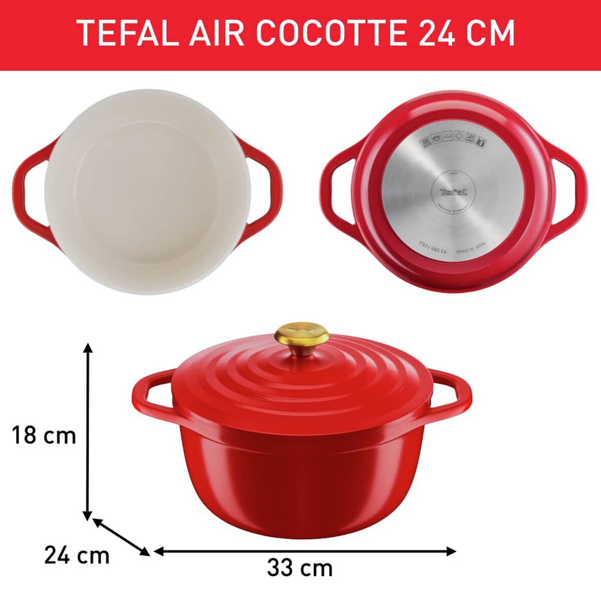 Air gryde, 4,7 liter, 24 cm, rød