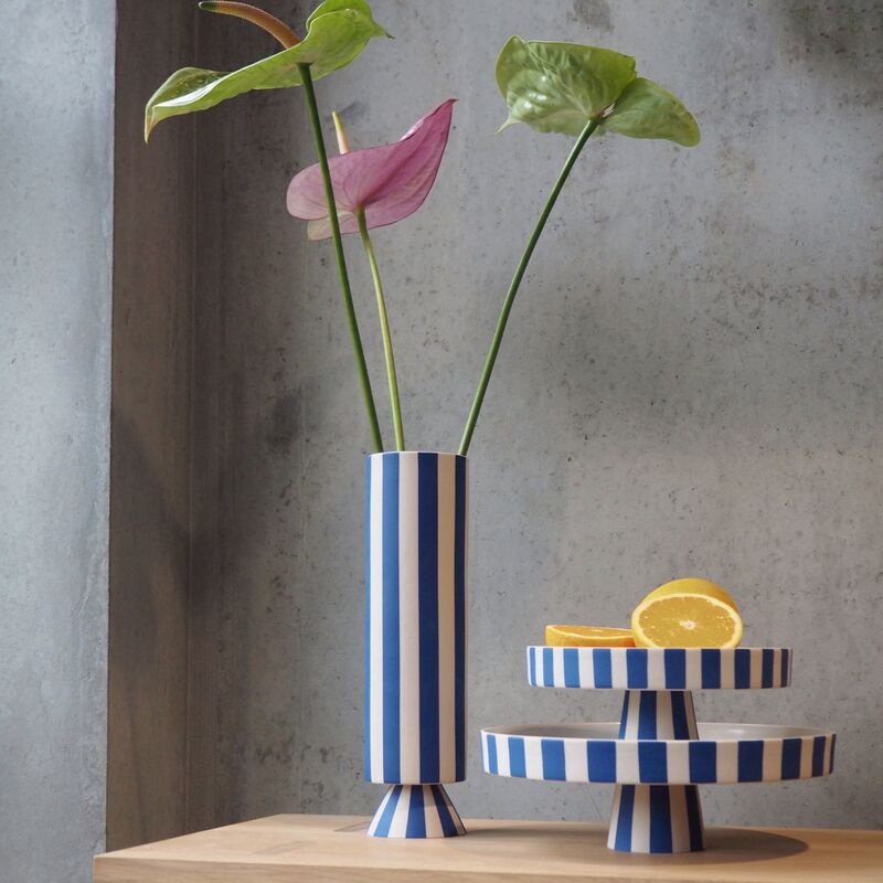 Toppu vase 31 cm, hvit/blå