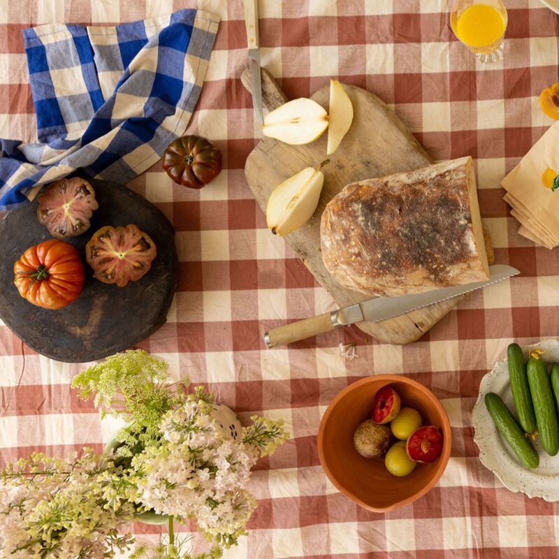 Bertel duk 330x145 cm, brun/aprikos