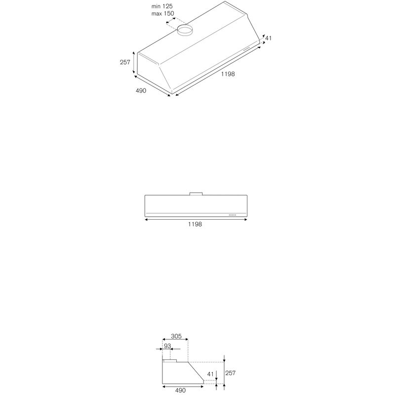 KU120PRO1XA Pro vifte veggmontert / underkonstruksjon, 120 cm