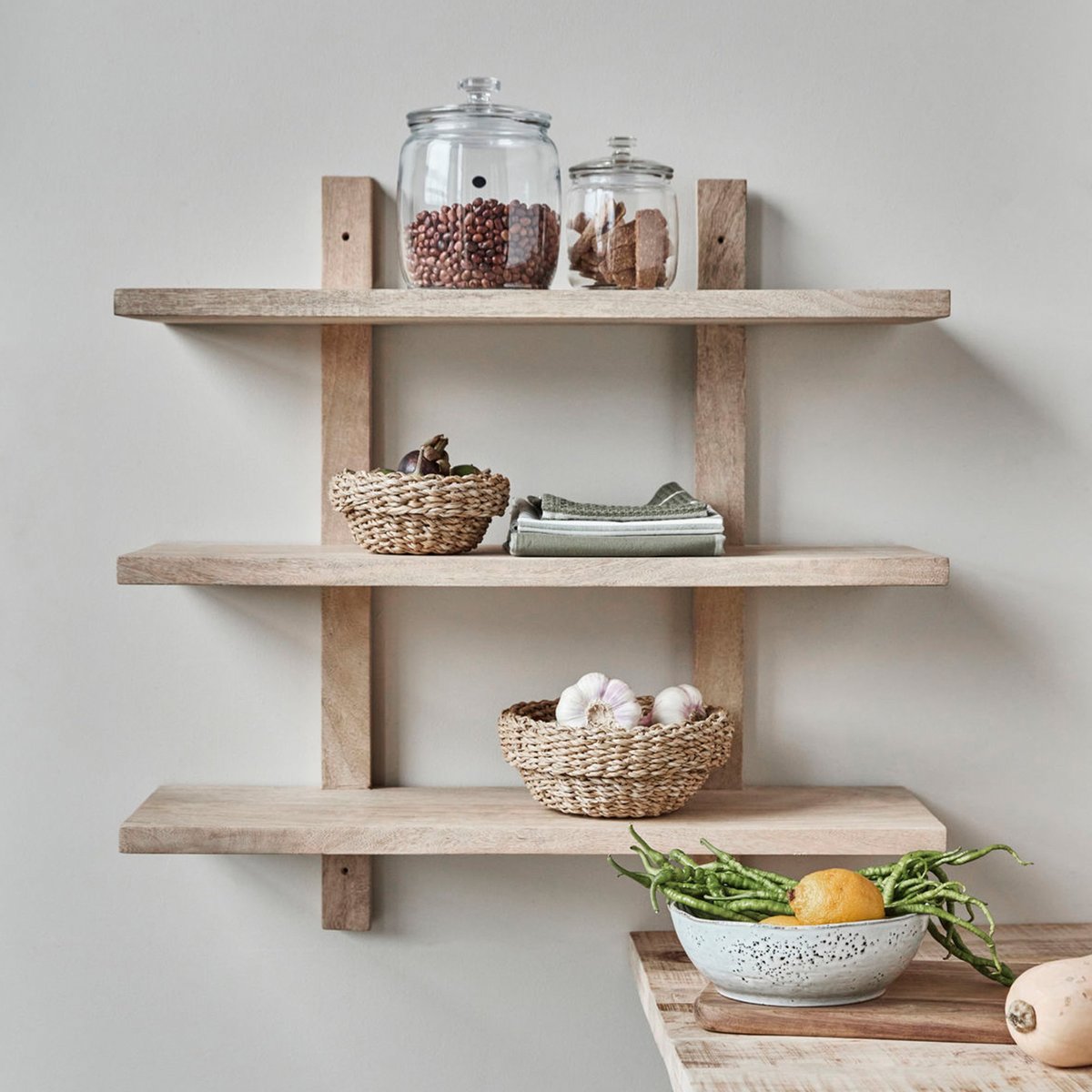 Set hylle 75 cm, natur