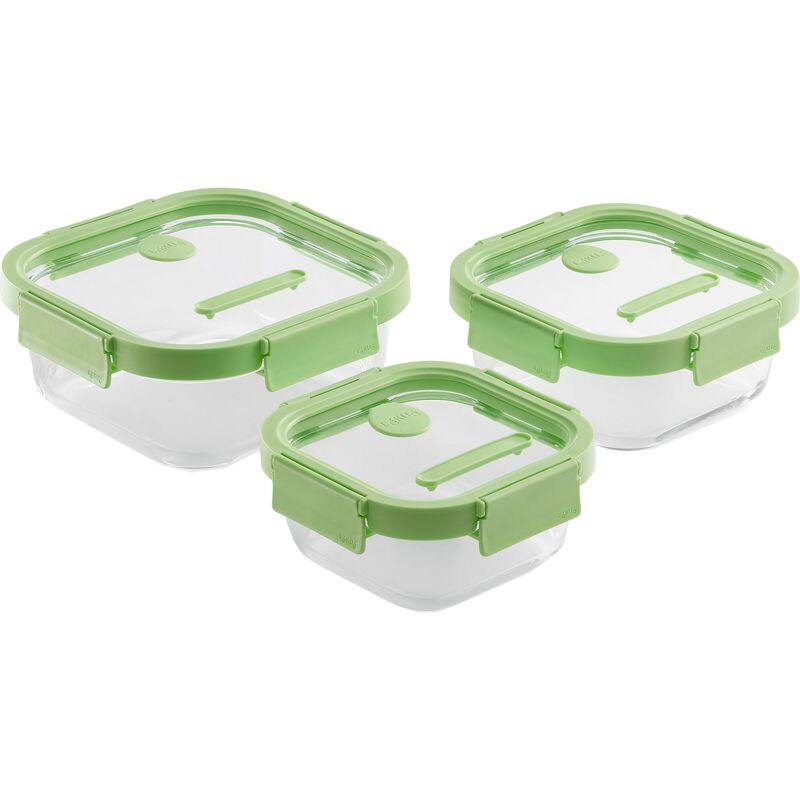 Kvadratisk matlåda 3-delar, glas/grön