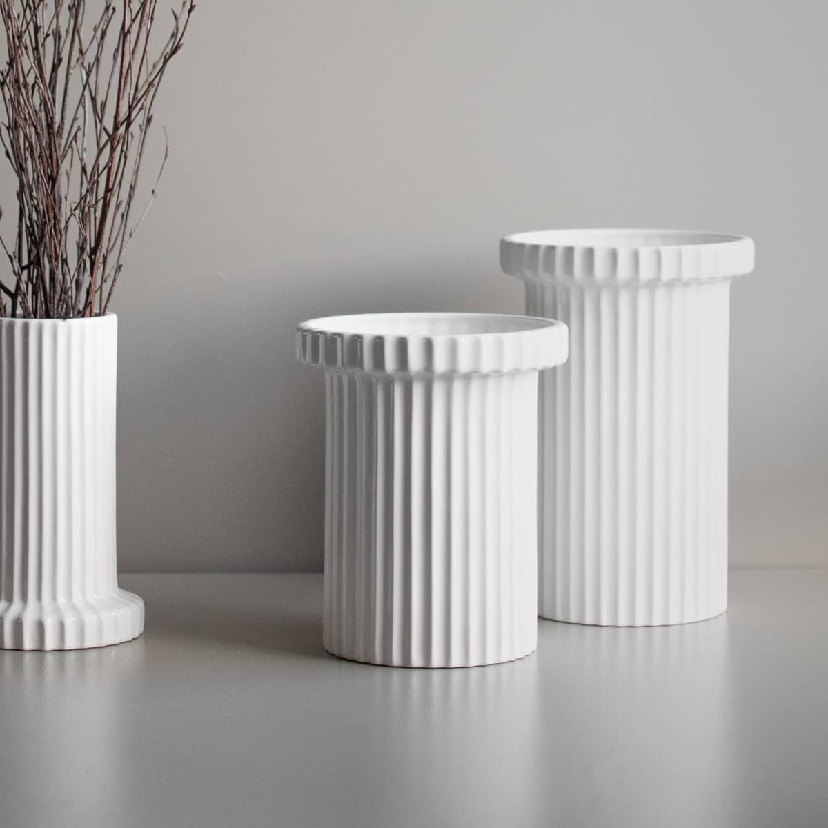 Stripe krukke, small, shiny white