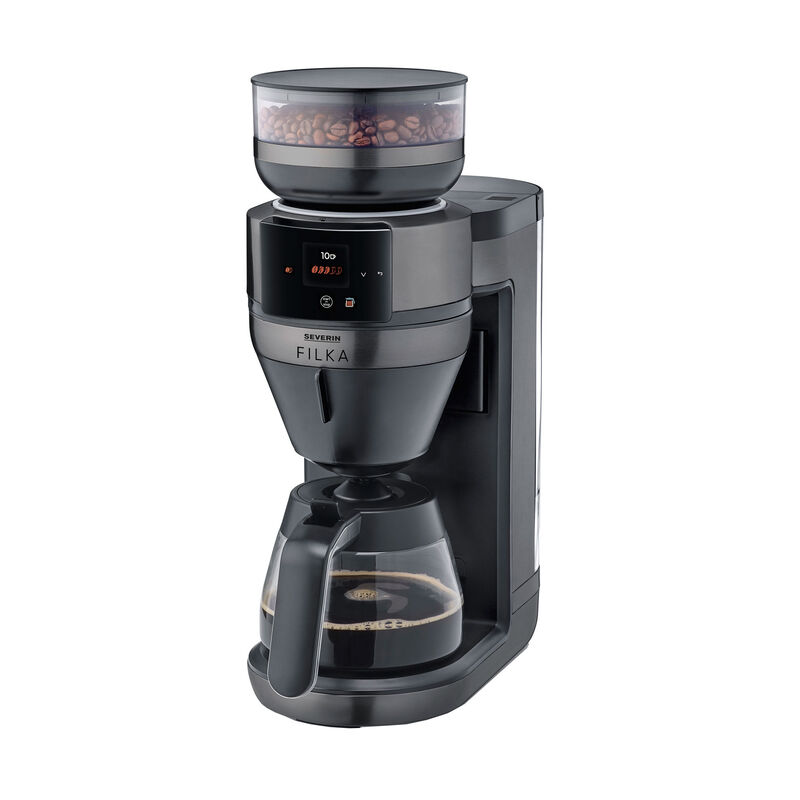 Severin FILKA kaffebryggare med glaskanna, mörk metallfinish